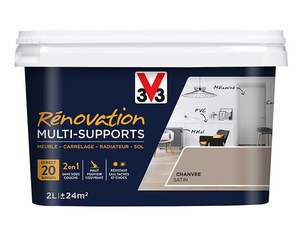 V33 PEINTURE - Peinture renovation multi-supports - Chanvre satin - 2L - large