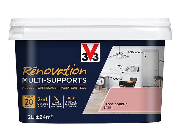 V33 PEINTURE - Peinture renovation multi-support - Satin - Rose bohème - 2L - large