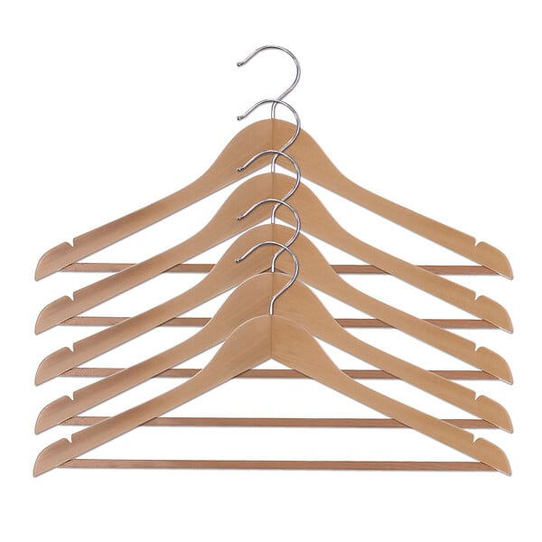 BOX & BEYOND - Lot de 5 cintres bois naturel - large