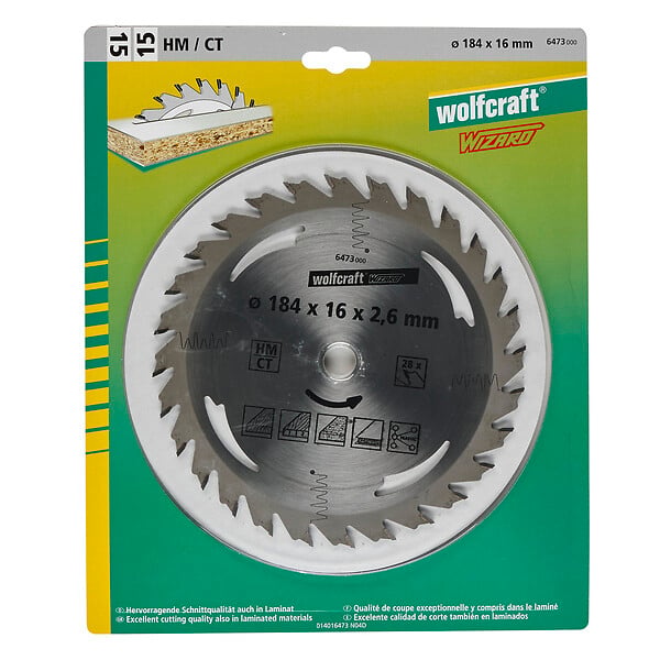 WOLFCRAFT - Lame denture creuse diamant - CT - 28 dents - D184x16mm-2.6mm - large