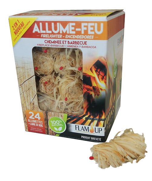 FLAM'UP - Allume-feu - Naturel laine de bois - Allumettes - Boite de 24 - large