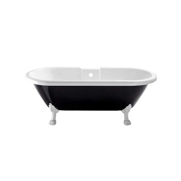 PLANETE BAIN - Baignoire ilot Charly ovale noire et blanche avec piétements blanc - large