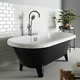PLANETE BAIN - Baignoire îlot rétro charly noire et blanche avec pieds moderne conique noir - vignette
