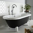 PLANETE BAIN - Baignoire îlot rétro charly noire et blanche avec pieds moderne conique blanc - vignette