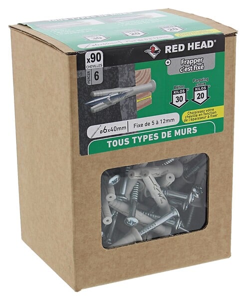 RED HEAD - Boîte de 90 chevilles FRAPEX M diamètre 6x40mm TF RED HEAD - large