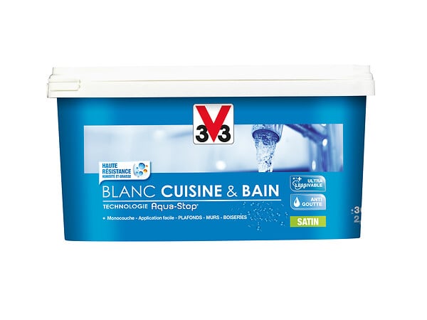 V33 PEINTURE - Peinture Blanc Cuisine et Bain Satin Pot 2.5l - large