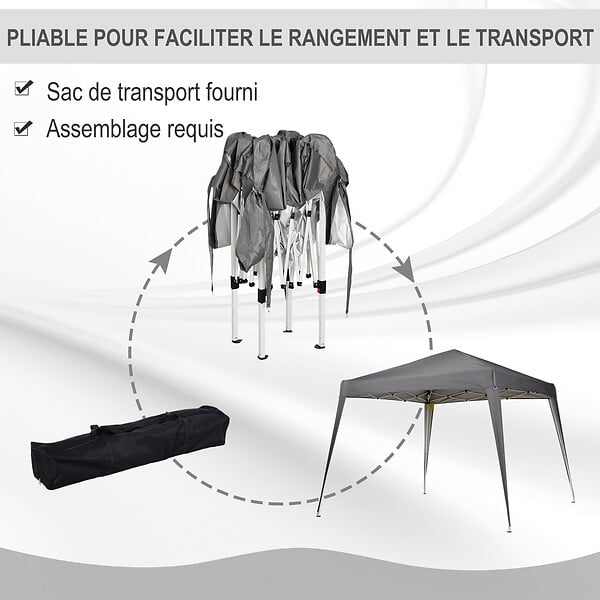 OUTSUNNY - Tonnelle barnum de jardin pop-up pliant 2,4L x 2,4l x 2,5H m acier polyester imperméabilisé anti UV avec sac de transport gris - large