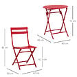 OUTSUNNY - Salon de jardin bistro pliable - table ronde Ø 60 cm avec 2 chaises pliantes - métal thermolaqué rouge - vignette