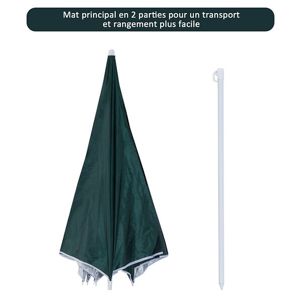 OUTSUNNY - Parasol de plage Ø 2,2 x 2,2H cm protection UPF 50 + sac transport, sardines et lestage intégrés vert foncé - large