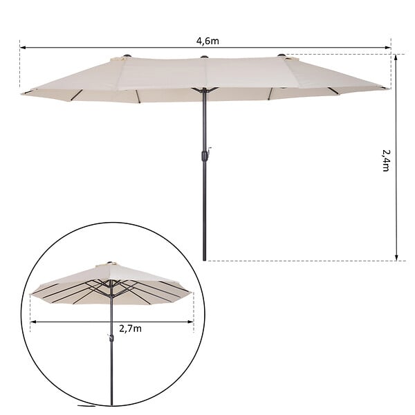OUTSUNNY - Parasol de jardin XXL parasol grande taille 4,6L x 2,7l x 2,4H m ouverture fermeture manivelle acier polyester haute densité crème - large