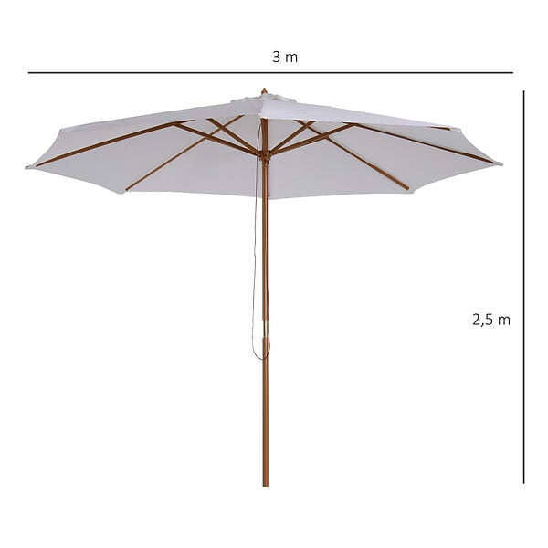 HOMCOM - Parasol droit en bois polyester haute densité protection solaire Ø 3 x 2,5 m crème - large