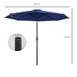 OUTSUNNY - Parasol en métal rond polyester 180g/m² manivelle inclinable Ø 2,95 x 2,5 m bleu - vignette