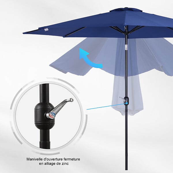 OUTSUNNY - Parasol en métal rond polyester 180g/m² manivelle inclinable Ø 2,95 x 2,5 m bleu - large