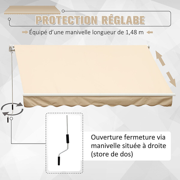 OUTSUNNY - Store banne manuel rétractable alu. polyester imperméabilisé haute densité 4 x 2,5 m beige - large