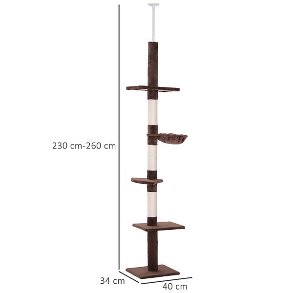 PAWHUT - Arbre à chat poteau à griffer L40 x l 34 x H 230-260 cm 5 niveaux d'activités marron - large