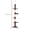 PAWHUT - Arbre à chat poteau à griffer L40 x l 34 x H 230-260 cm 5 niveaux d'activités marron - vignette