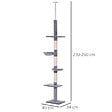 PAWHUT - Arbre à chat poteau à griffer L40 x l 34 x H 230-260 cm 5 niveaux d'activités gris - vignette