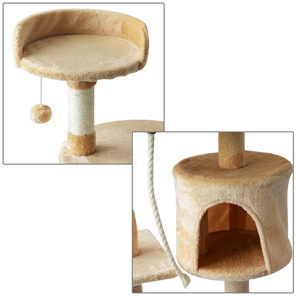 PAWHUT - Arbre à chats multi-équipements griffoirs grattoirs plateformes niche corde jouets 40L x 40l x 114H cm beige - large