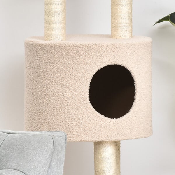 PAWHUT - PawHut Arbre à Chats avec Griffoir Niche Poteaux Peluche Haute Densité 45L x 40L x 148H cm Beige - large