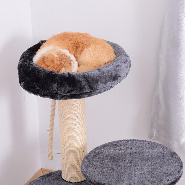 PAWHUT - Arbre à chats 2 griffoirs grattoirs sisal naturel 3 plateformes corde à grimper dim. Ø 40 x 65H cm peluche haute densité 500 g/m² gris - large