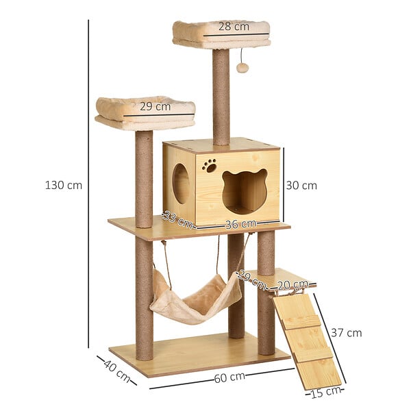 PAWHUT - Arbre à chats design contemporain griffoirs grattoirs sisal naturel niche plate-formes hamac boule panneaux particules beige - large