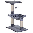 PAWHUT - Arbre à chat 3 griffoirs grattoirs sisal naturel plateforme hamac et boule suspendue dim. 50L x 36l x 70H cm peluche haute densité 220 g/m² gris - vignette