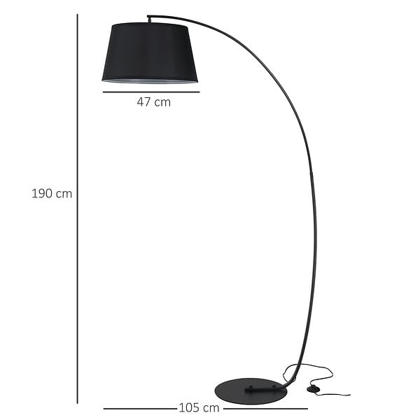HOMCOM - Lampe lampadaire à arc salon courbée - Lampe arceau moderne en métal - Lampadaire sur pied métal lin noir - large