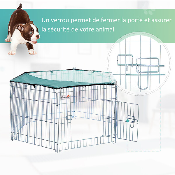 PAWHUT - PawHut Parc enclos modulable Acier 6 Panneaux et 1 Porte pour Chiens Ø 120 x 60 cm Gris Métal vert - large