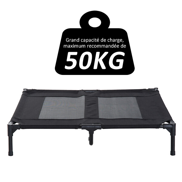 PAWHUT - Lit sur pieds pour chien chat lit de camp animal lit surélevé Oxford textilène micro-perforé dim. 92L x 76l x 18H cm noir - large