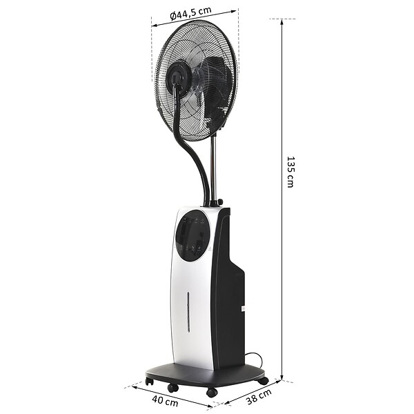 HOMCOM - HOMCOM Ventilateur brumisateur sur roulettes - oscillant silencieux 90 W avec télécommande - minuterie 3 modes 3 vitesses Ø 44,5 x 135H cm gris noir - large