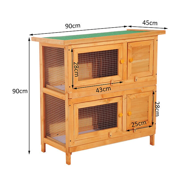 PAWHUT - Clapier à lapin cage à lapin double niveau plateaux coulissants 4 portes verrouillables toit ouvrant 90L x 45l x 90H cm - large