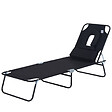 OUTSUNNY - Bain de soleil pliable transat inclinable 4 positions chaise longue de lecture 3 coussins fournis noir - vignette