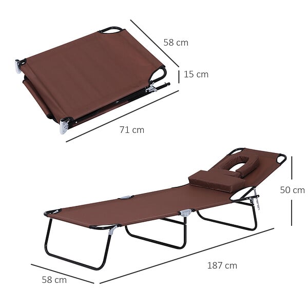 OUTSUNNY - Bain de soleil pliable transat inclinable 4 positions chaise longue de lecture 3 coussins fournis marron - large