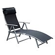OUTSUNNY - Outsunny transat chaise longue bain de soleil pliable dossier inclinable multi-positions têtière fournie 137L x 64l x 101H cm métal époxy textilène noir - vignette