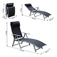 OUTSUNNY - Outsunny transat chaise longue bain de soleil pliable dossier inclinable multi-positions têtière fournie 137L x 64l x 101H cm métal époxy textilène noir - vignette