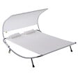 OUTSUNNY - Bain de soleil 2 places lit de jardin design contemporain toit réglable 2 roulettes 2 oreillers acier époxy polyester crème - vignette