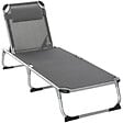 OUTSUNNY - Bain de soleil transat pliable grand confort dossier réglable multi-position tétière alu. textilène gris - vignette