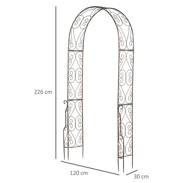 OUTSUNNY - Arche de jardin arche à rosiers style fer forgé dim. 120L x 30l x 226H cm métal époxy noir vieilli cuivré - large
