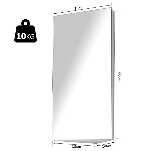 HOMCOM - Armoire miroir salle de bain armoire de toilette murale meuble d'angle 2 étagères dim. 30L x 18,4l x 60H cm acier inox. - large