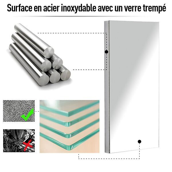 HOMCOM - Armoire miroir salle de bain armoire de toilette murale meuble d'angle 2 étagères dim. 30L x 18,4l x 60H cm acier inox. - large