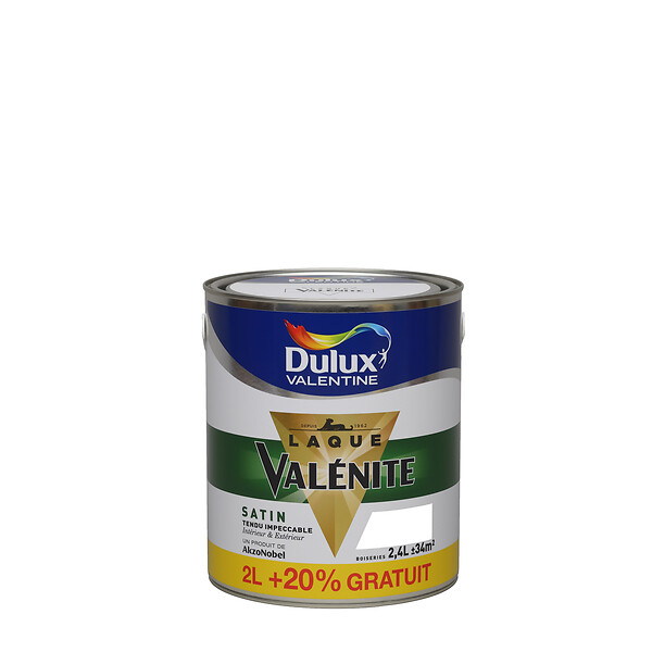 DULUX VALENTINE - Laque boiserie et métal - Blanc - Rendu satin - 2L + 20% gratuit - large