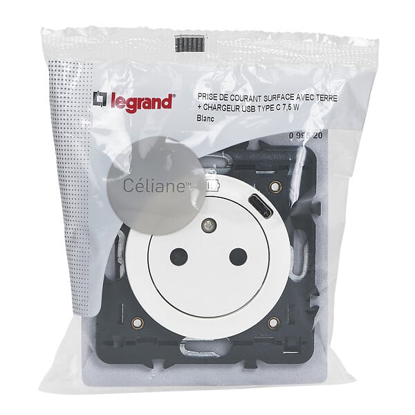 LEGRAND - Prise de courant Surface 2P+T avec chargeur USB Dooxie - blanc - large