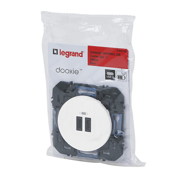LEGRAND - Double chargeur USB Type C dooxie 3A finition blanc - large