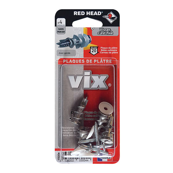 RED HEAD - Blister de 4 chevilles Vix + gonds - large