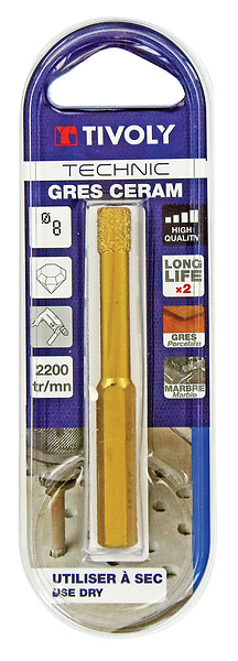 TIVOLY - 1 Foret diamant à sec D8mm queue hexagonale - large