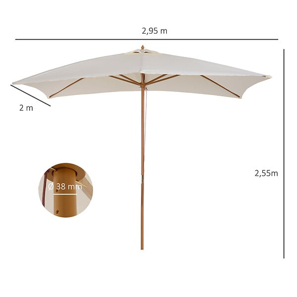 OUTSUNNY - Parasol droit rectangulaire bois polyester haute densité 2,95L x 2l x 2,55H m crème - large