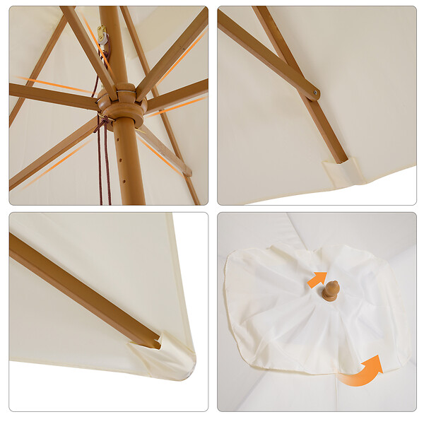 OUTSUNNY - Parasol droit rectangulaire bois polyester haute densité 2,95L x 2l x 2,55H m crème - large