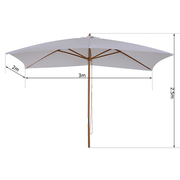 OUTSUNNY - Parasol droit rectangulaire de jardin grande taille dim. 3L x 2l x 2,5H m blanc - large