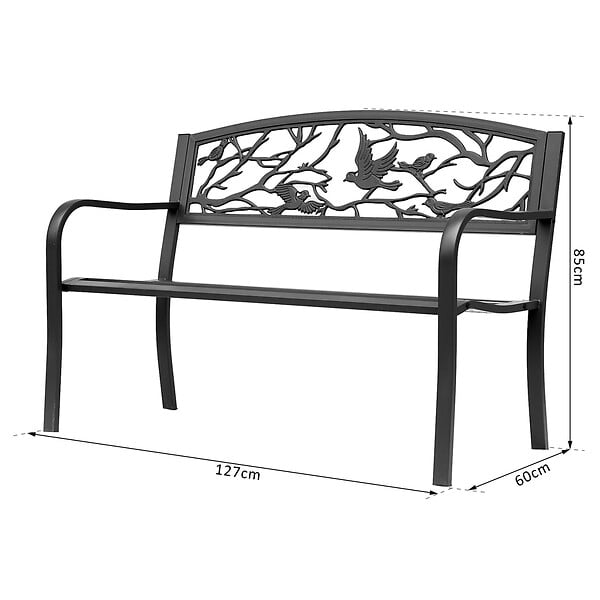 OUTSUNNY - Banc 3 places de jardin terrasse style rural chic 127L x 60l x 85H cm métal époxy anticorrosion noir - large