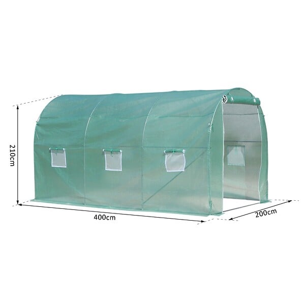 OUTSUNNY - Serre de jardin tunnel surface sol 8 m² 4L x 2l x 2,10H m châssis tubulaire renforcé porte zippée 6 fenêtres enroulables vert - large